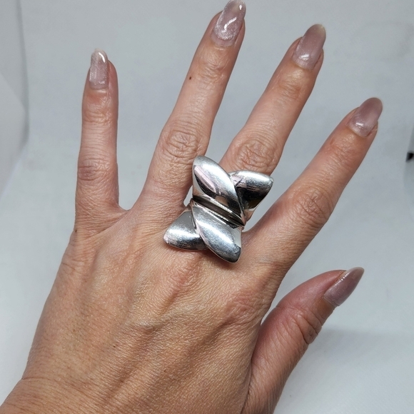 VINTAGE ITALY STERLING SILVER 925 HAN SIGNED MODERNIST RING SIZE 6 - Picture 1 of 7